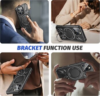 iPhone 16 Pro Max - MagSafe Kickstand Armor Back Cover - Zwart