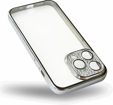 iPhone 12 - Glitter Cam Back Cover - Zilver