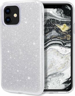 iPhone 12 Mini - Glitter Back Cover - Zilver