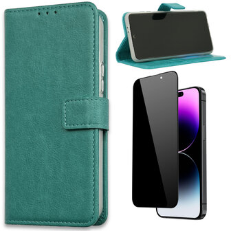 iPhone 15 - Book Case &amp;amp; Privacy Glas - Turquoise