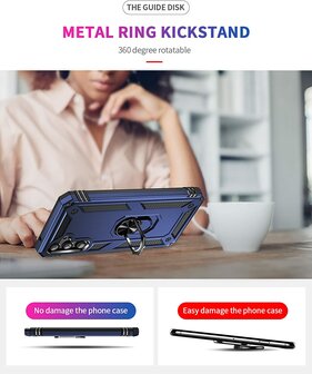 Samsung A55 - Blauw - 2X Glas - Armor met Kickstand Ring