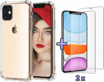 iPhone 11 - Anti Shock &amp;amp; 2X Glas - Transparant