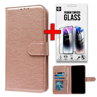 iPhone 16 Pro - Book Case &amp;amp; Glas - Rosegoud