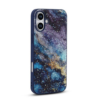 iPhone 16 Plus - Diamant Marmer Glitter - Blauw