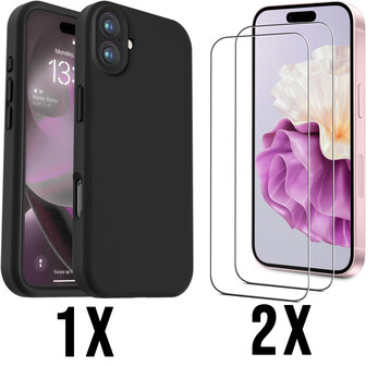 iPhone 16 Plus - Back Cover Camera Bescherming &amp;amp; 2x Glas - Zwart