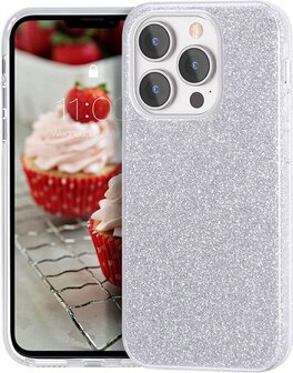 iPhone 14 Pro - Glitter Back Cover - Zilver