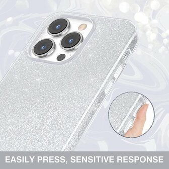 iPhone 14 Pro - Glitter Back Cover - Zilver