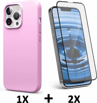 iPhone 13 Pro - Back Cover &amp;amp; 2X Full Glas - Roze