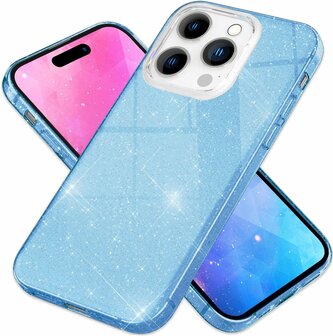 iPhone 15 Pro - Glitter Back Cover - Blauw