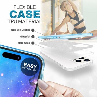 iPhone 15 Pro - Glitter Back Cover - Blauw