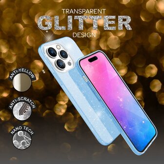 iPhone 15 Pro - Glitter Back Cover - Blauw