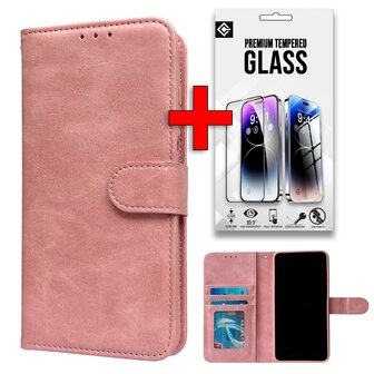iPhone 16 Pro - Book Case &amp;amp; Glas - Roze