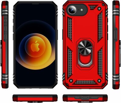 iPhone 16e - Rood - Kickstand Amor Back Cover &amp;amp; 2x Glas