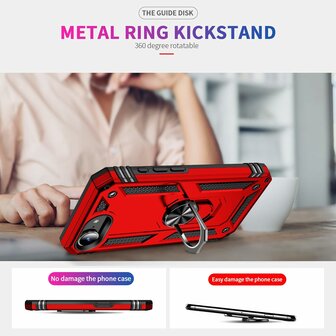 iPhone 16e - Rood - Kickstand Amor Back Cover &amp;amp; 2x Glas