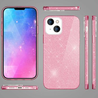 iPhone 15 Plus - Glitter Back Cover - Roze