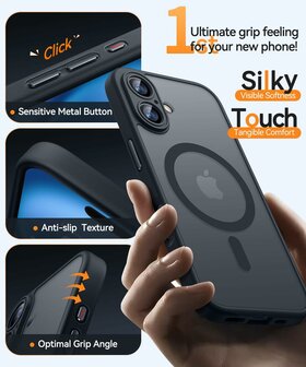 iPhone 16 - Matte MagSafe Armor Back Cover - Zwart