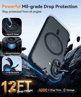 iPhone 16 - Matte MagSafe Armor Back Cover - Zwart
