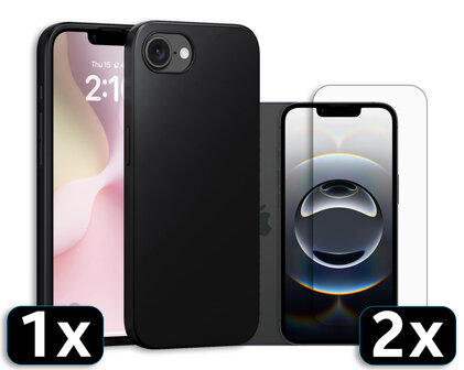 iPhone 16e - Zwart - TPU Back Cover &amp;amp; 2x Glas