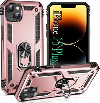 iPhone 15 Plus Rosegoud - Armor met Kickstand Ring