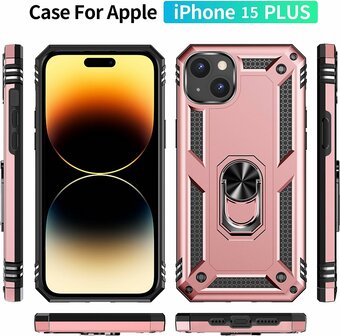iPhone 15 Plus Rosegoud - Armor met Kickstand Ring