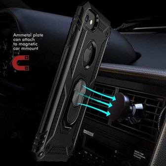 iPhone SE (2022 / 2020) - 6(s)/7/8 - Armor met Kickstand Ring - Zwart