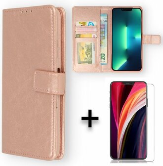 iPhone 13 Pro - Book Case &amp;amp; Glas - Rosegoud