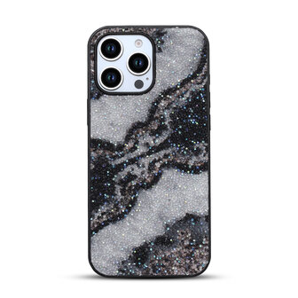 iPhone 16 Pro - Diamant Marmer Glitter - Zwart