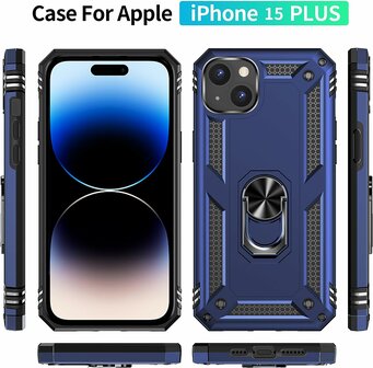 iPhone 15 Plus Blauw - Armor met Kickstand Ring