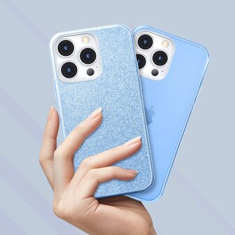 iPhone 14 Pro Max - Glitter Back Cover - Blauw
