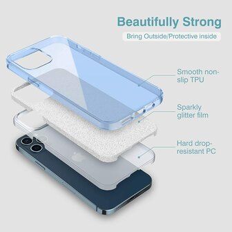 iPhone 14 Pro Max - Glitter Back Cover - Blauw