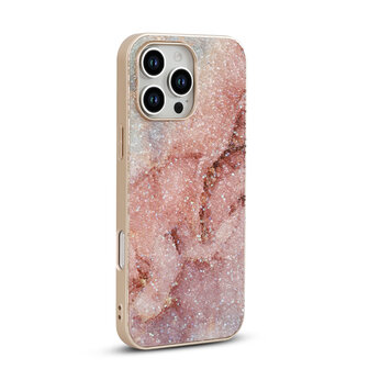 iPhone 16 Pro - Diamant Marmer Glitter - Roze