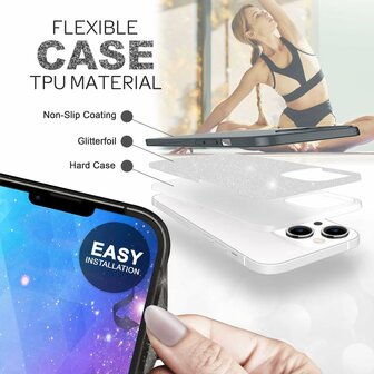 iPhone 15 Plus - Glitter Back Cover - Zwart