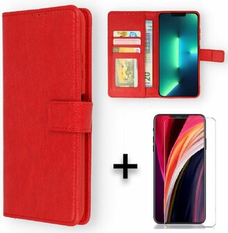 iPhone 14 Plus - Book Case &amp;amp; Glas - Rood
