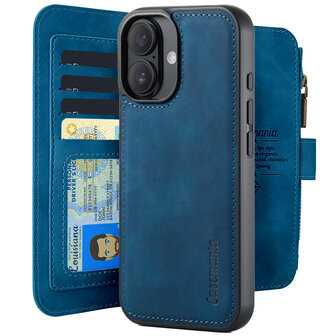iPhone 16 - Navy Blue - 2 in 1 Rits Book Case