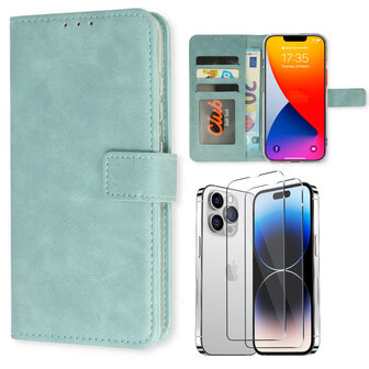 iPhone 15 Pro Max - Book Case &amp;amp; 2x Glas - Licht Blauw
