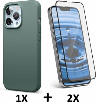 iPhone 13 Pro Max - Back Cover &amp;amp; 2X Full Glas - Groen