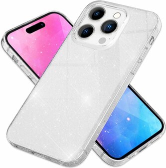 iPhone 15 Pro Max - Glitter Back Cover - Zilver