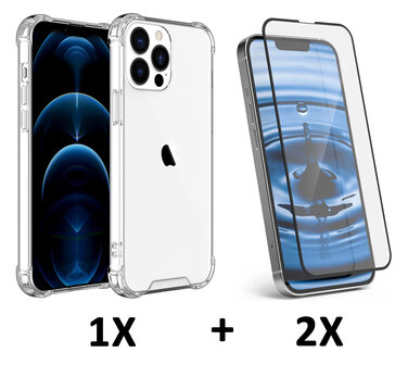 iPhone 15 Pro - Anti Shock &amp;amp; 2x Full Glas - Transparant