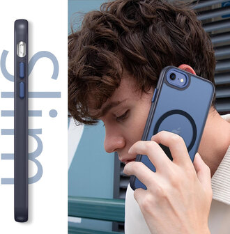 iPhone SE 2022 - Blauw - MagSafe Matte Armor met Cam Bescherming