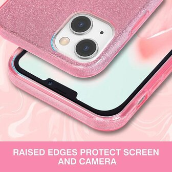iPhone 14 - Glitter Back Cover - Roze