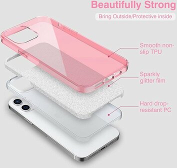 iPhone 14 - Glitter Back Cover - Roze