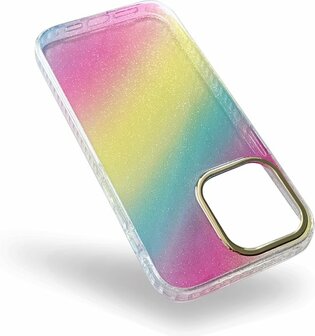 iPhone 14 Pro - Regenboog Glitter Back Cover - Spectrum