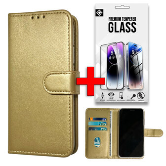 S24 Ultra - Book Case &amp;amp; Glas - Goud
