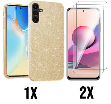 A14 - Glitter Back Cover &amp;amp; 2x Glas - Goud