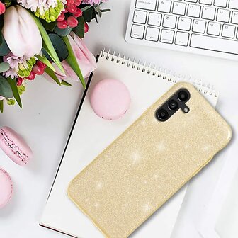 A14 - Glitter Back Cover &amp;amp; 2x Glas - Goud