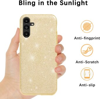 A14 - Glitter Back Cover &amp;amp; 2x Glas - Goud