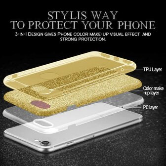 A14 - Glitter Back Cover &amp;amp; 2x Glas - Goud