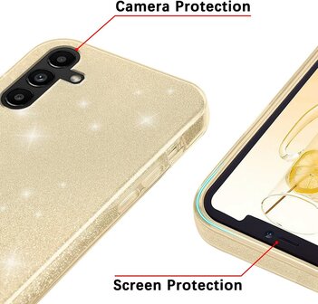 A14 - Glitter Back Cover &amp;amp; 2x Glas - Goud