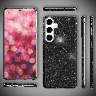 Samsung Galaxy A56 - Zwart - Glitter Back Cover - 2x Glas