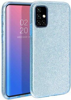 A51 - Glitter Back Cover &amp;amp; Glas - Blauw